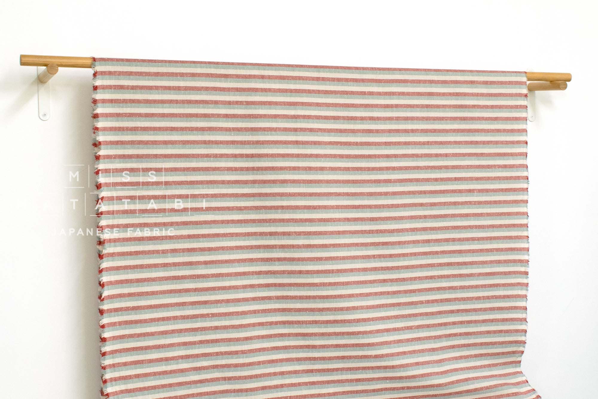 Japanese Fabric Shokunin Collection Deadstock Yarn-Dyed Slub Stripes - red - 50cm