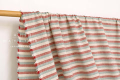 Japanese Fabric Shokunin Collection Deadstock Yarn-Dyed Slub Stripes - red - 50cm