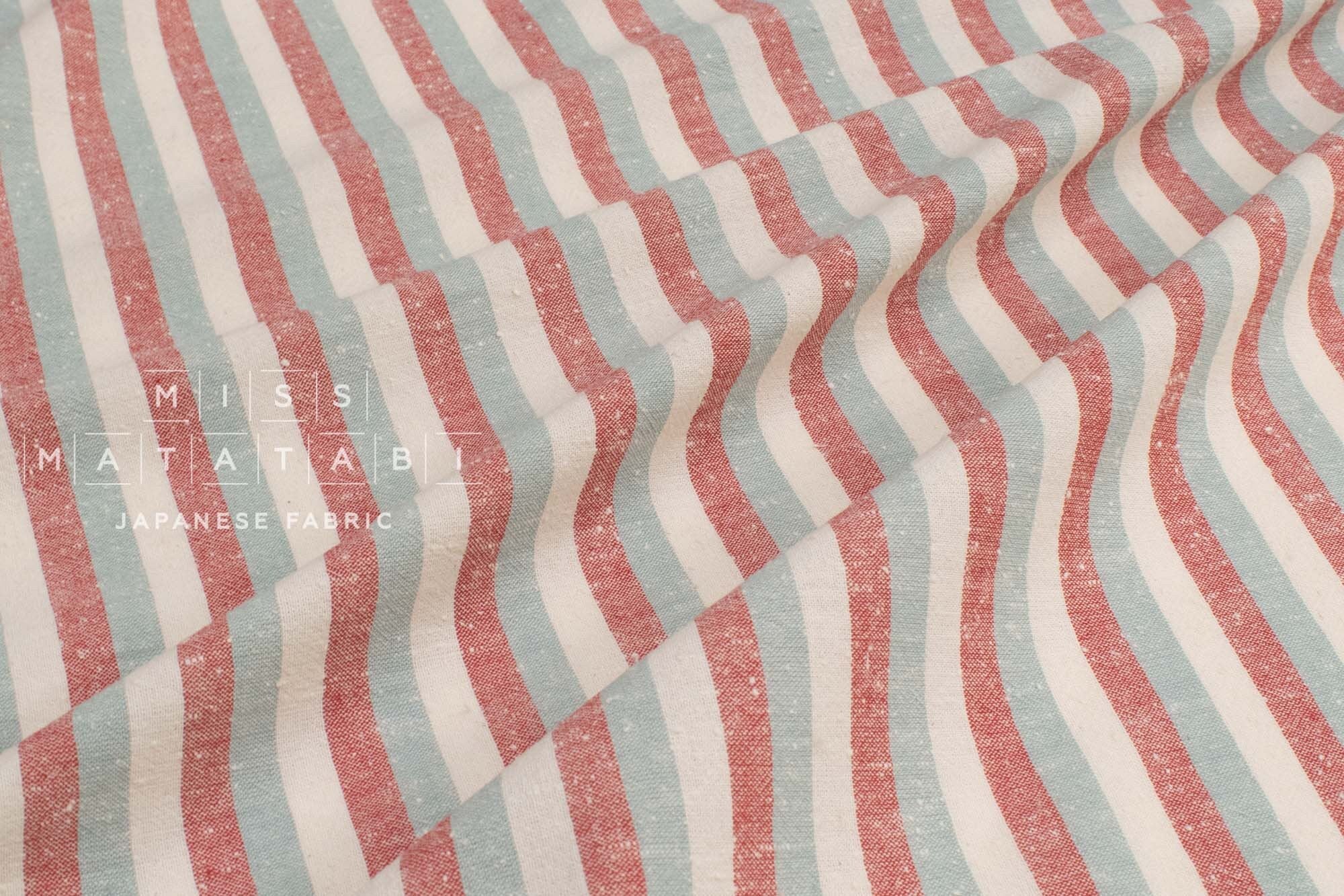 Japanese Fabric Shokunin Collection Deadstock Yarn-Dyed Slub Stripes - red - 50cm