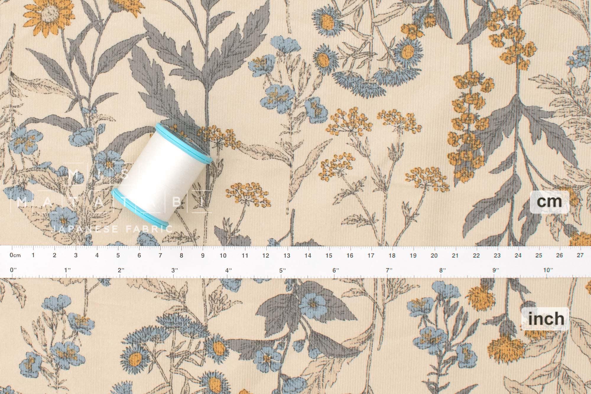 Japanese Fabric Corduroy Botanical - A - 50cm