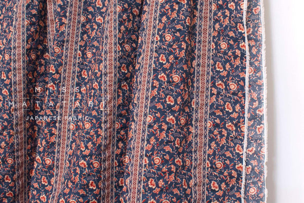 Japanese Fabric Vertical Floral Ripple - navy, red - 50cm
