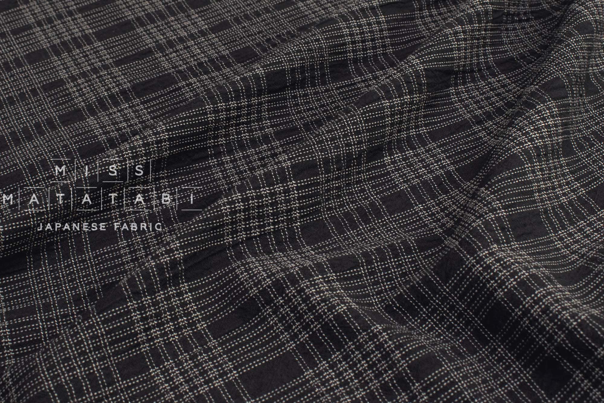 Japanese Fabric Shokunin Collection Yarn Dyed Sashiko Stitch - black - 50cm