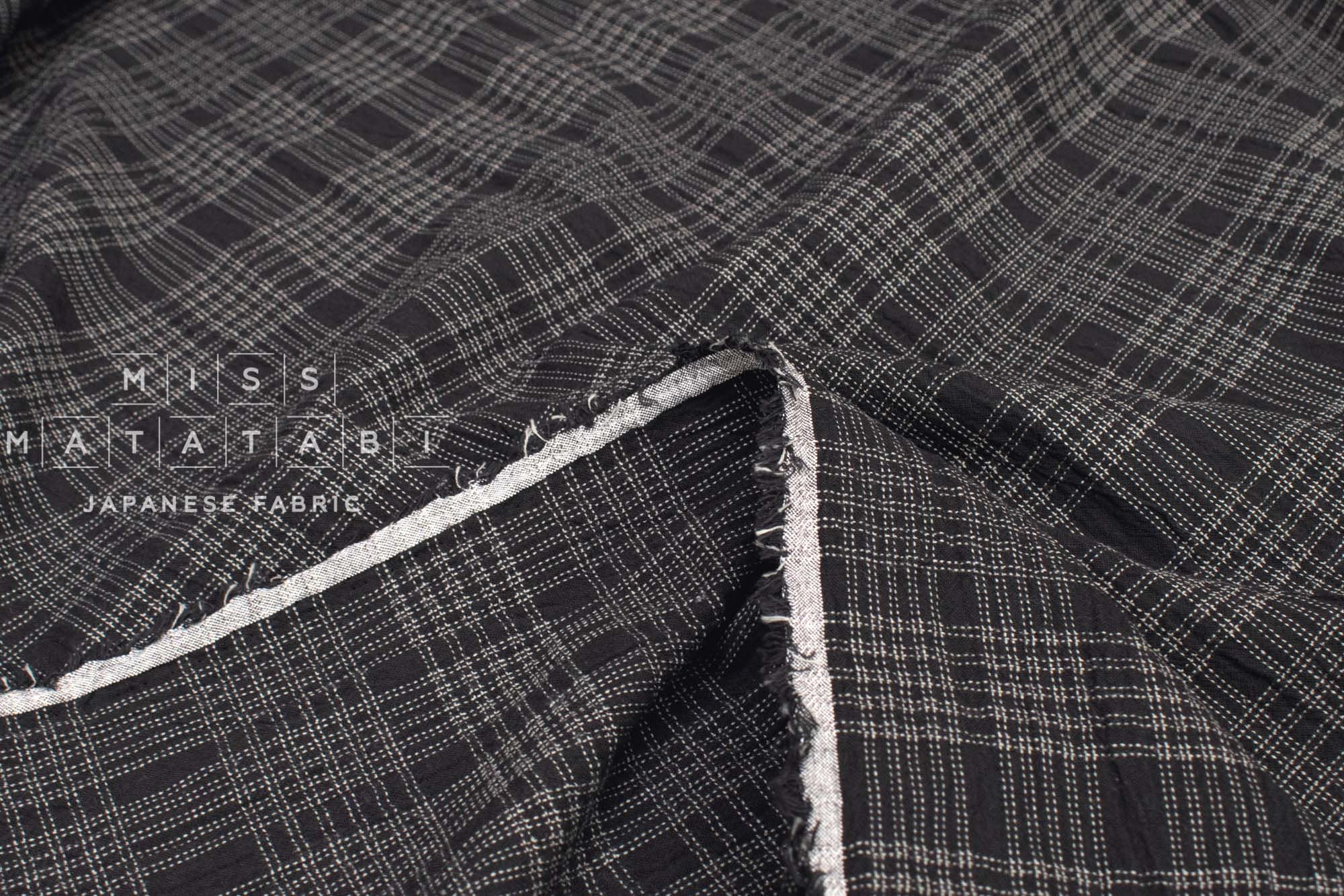 Japanese Fabric Shokunin Collection Yarn Dyed Sashiko Stitch - black - 50cm