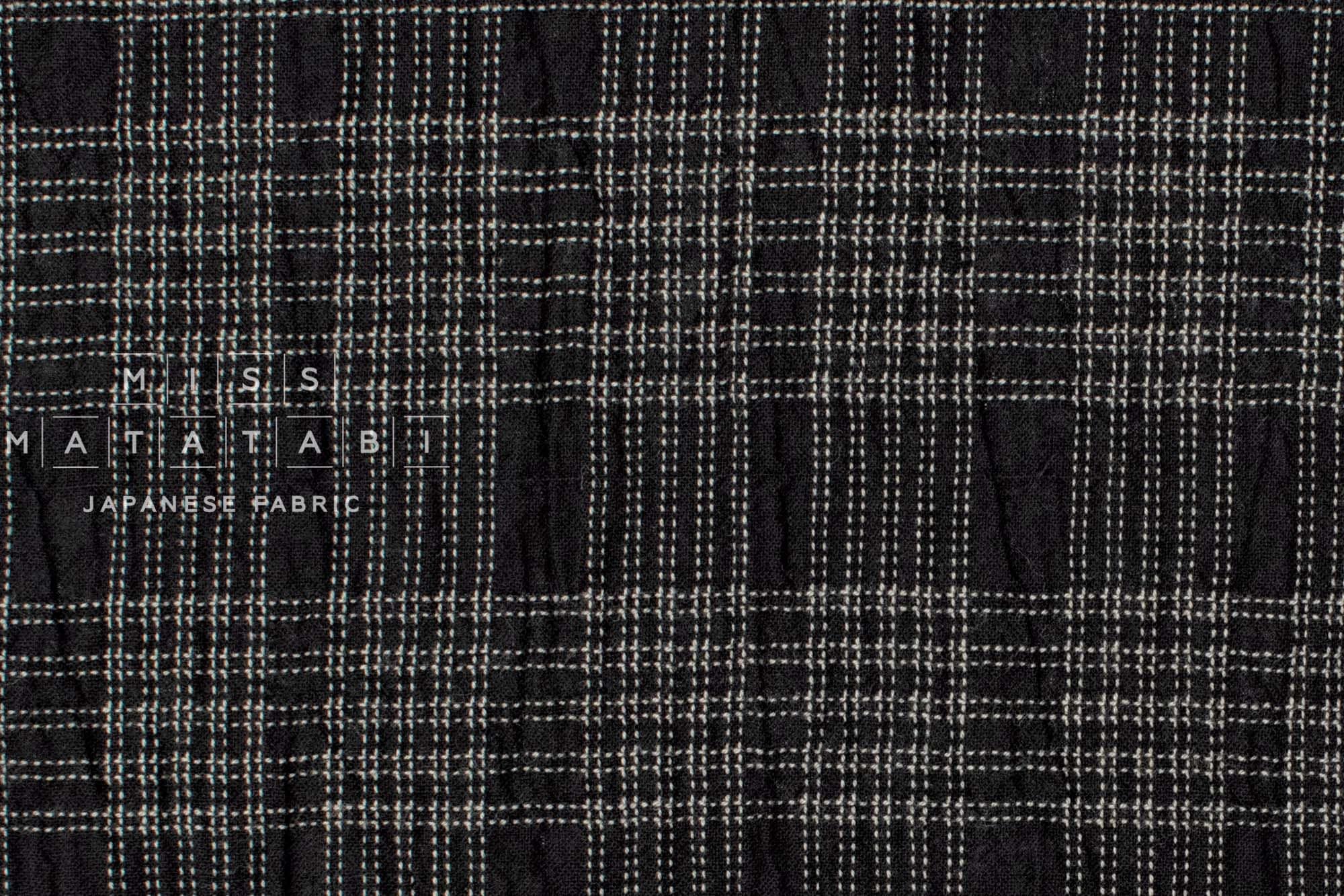 Japanese Fabric Shokunin Collection Yarn Dyed Sashiko Stitch - black - 50cm