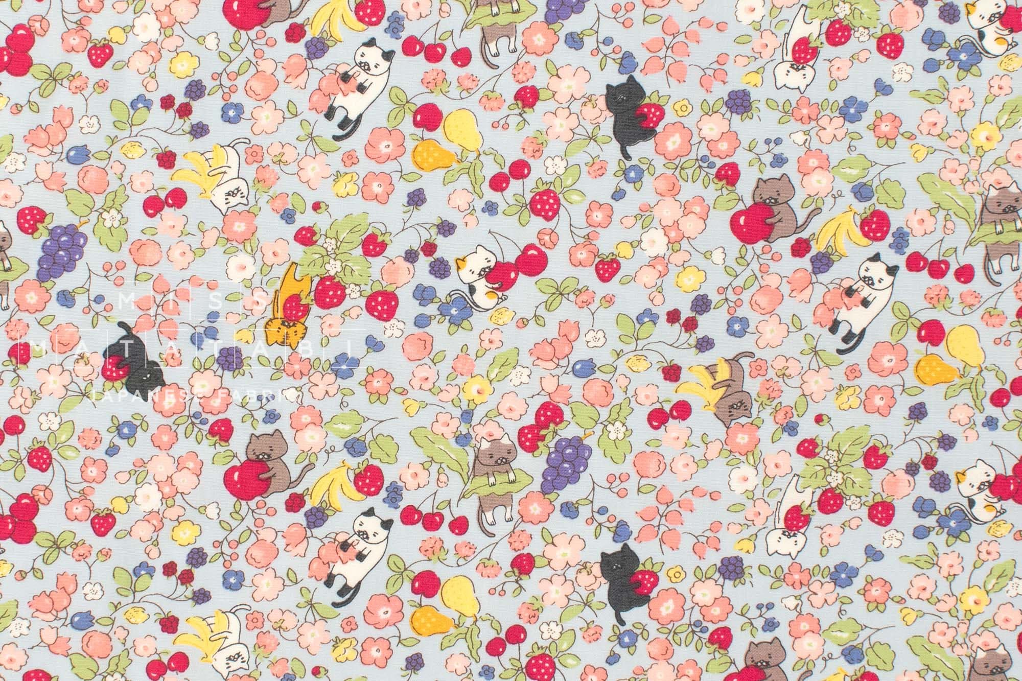 Japanese Fabric Fruit Garden Cat - blue - 50cm