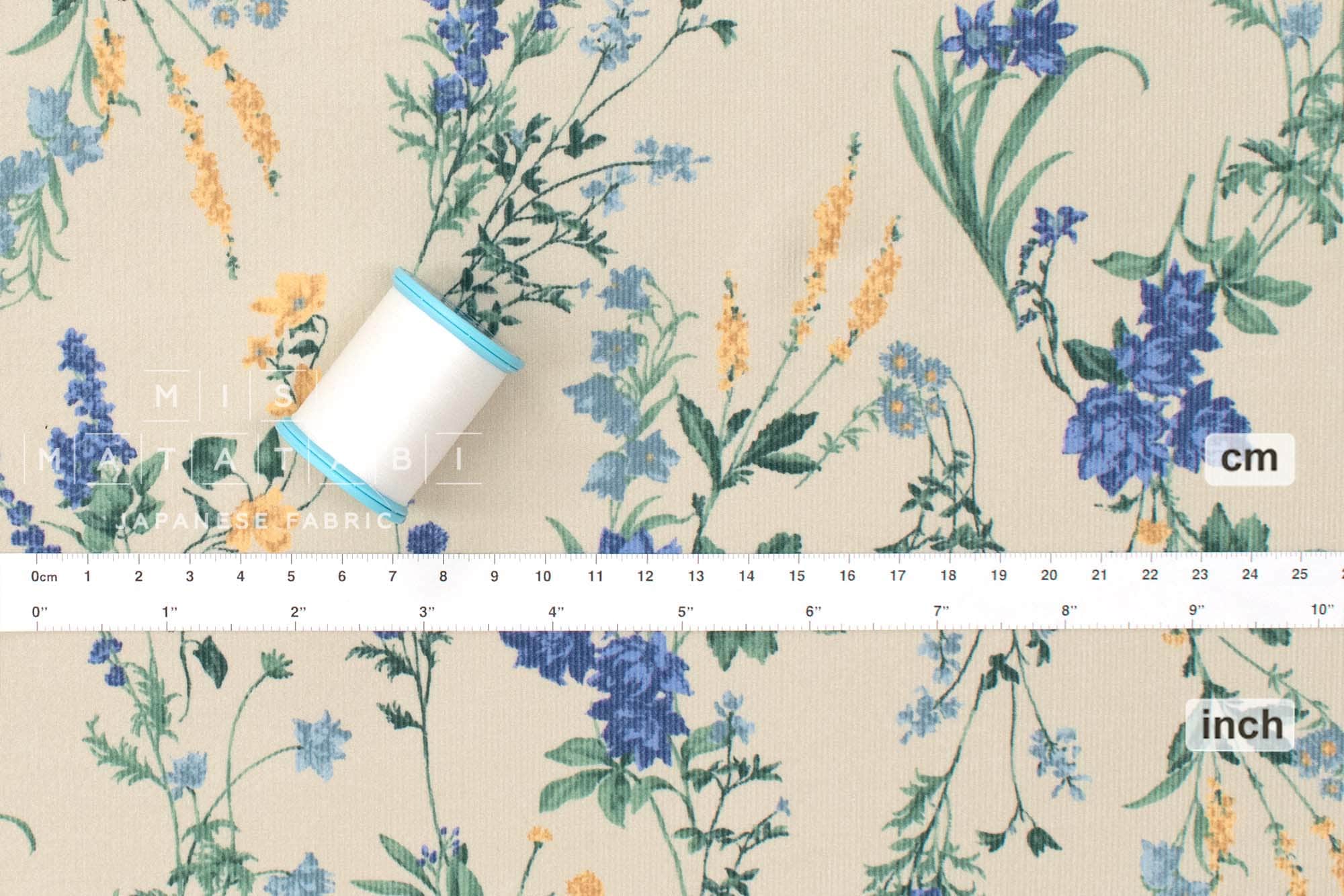 Japanese Fabric Corduroy Trailing Floral - A - 50cm