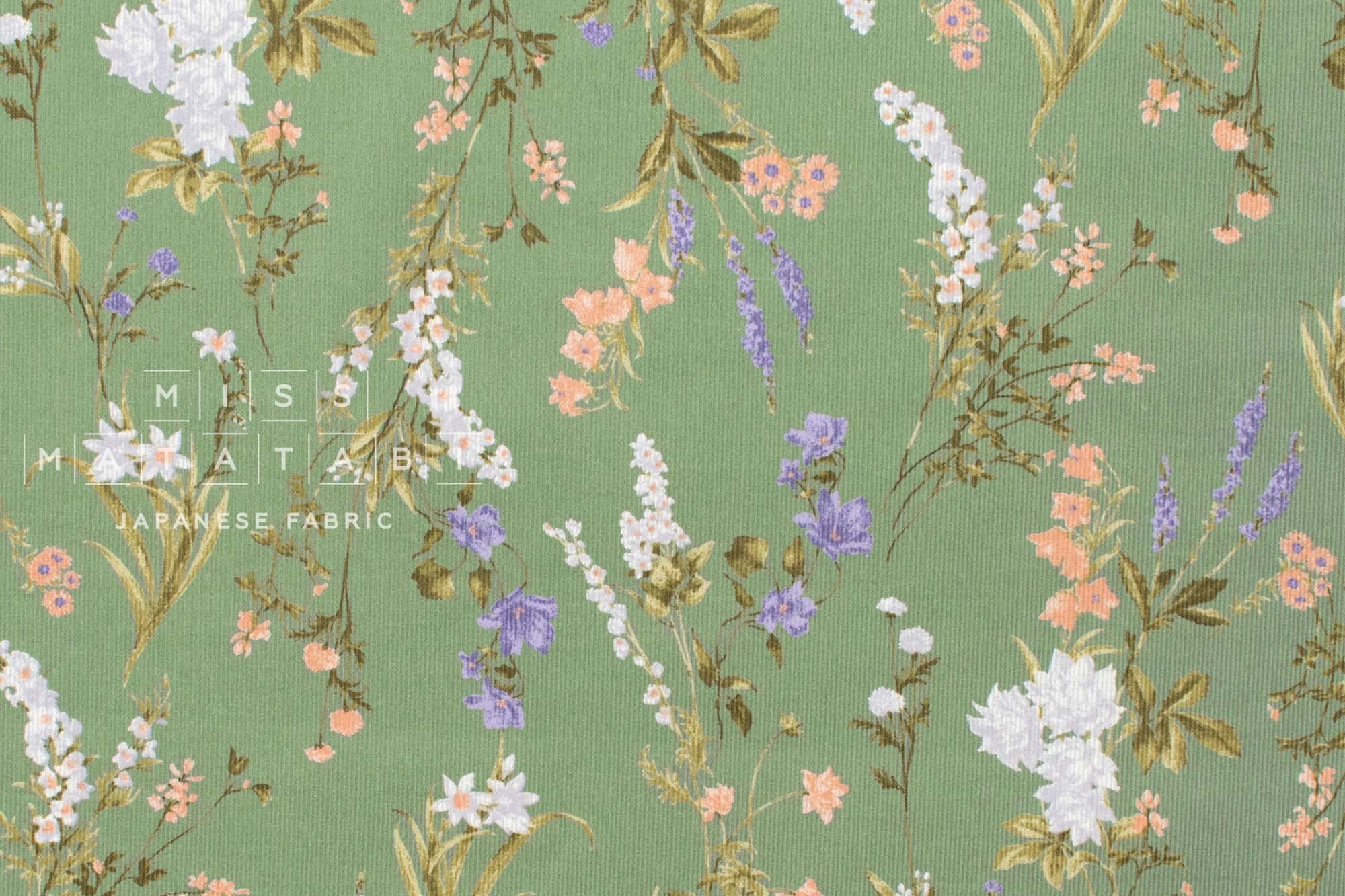 Japanese Fabric Corduroy Trailing Floral - B - 50cm
