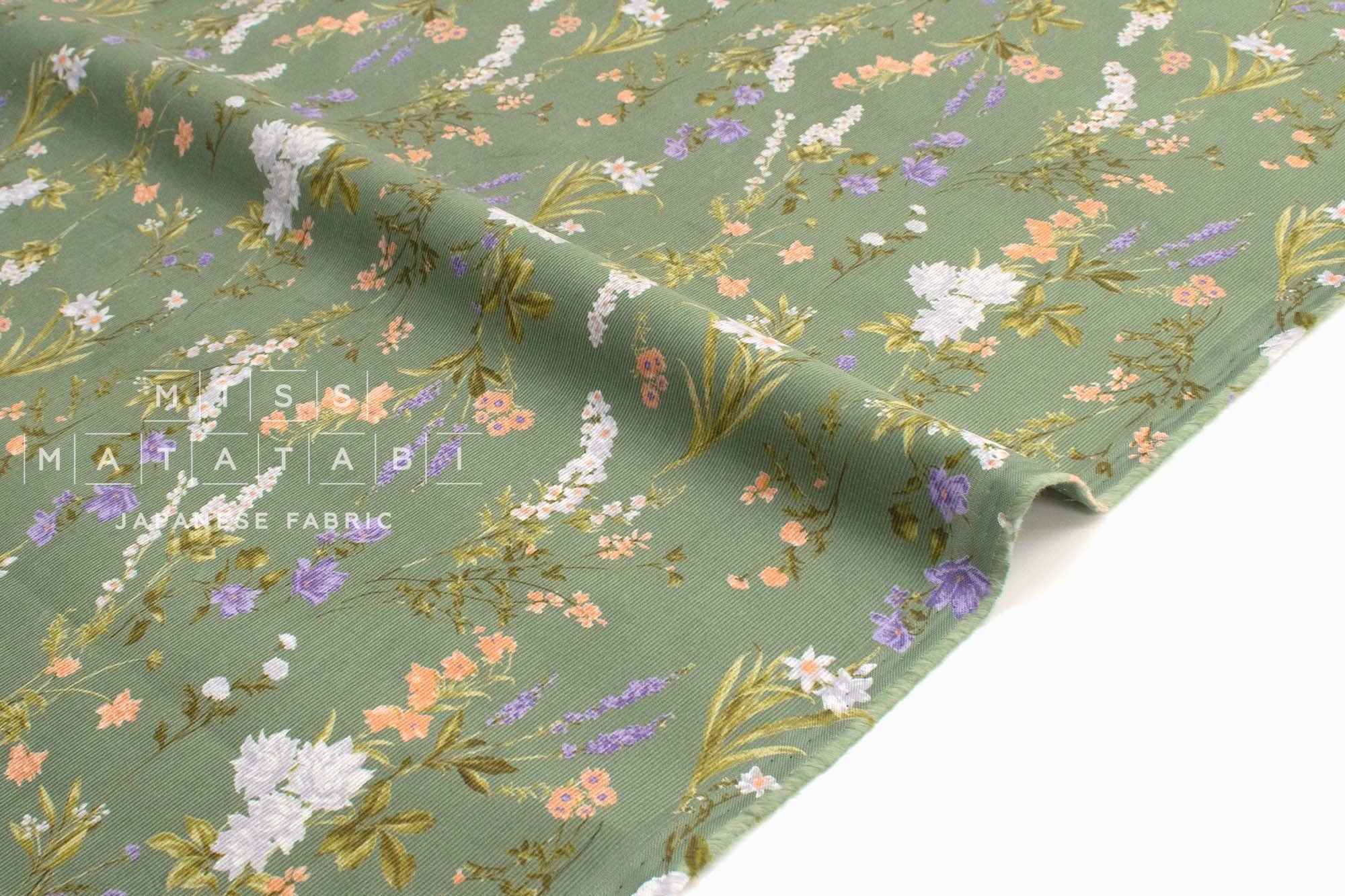 Japanese Fabric Corduroy Trailing Floral - B - 50cm