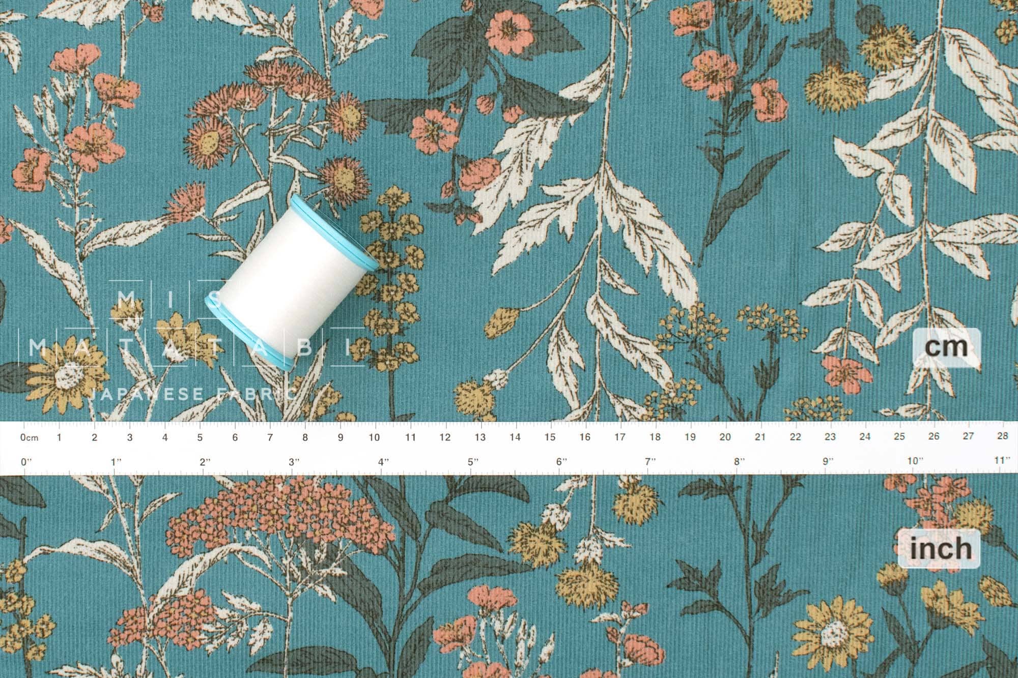 Japanese Fabric Corduroy Botanical - B - 50cm