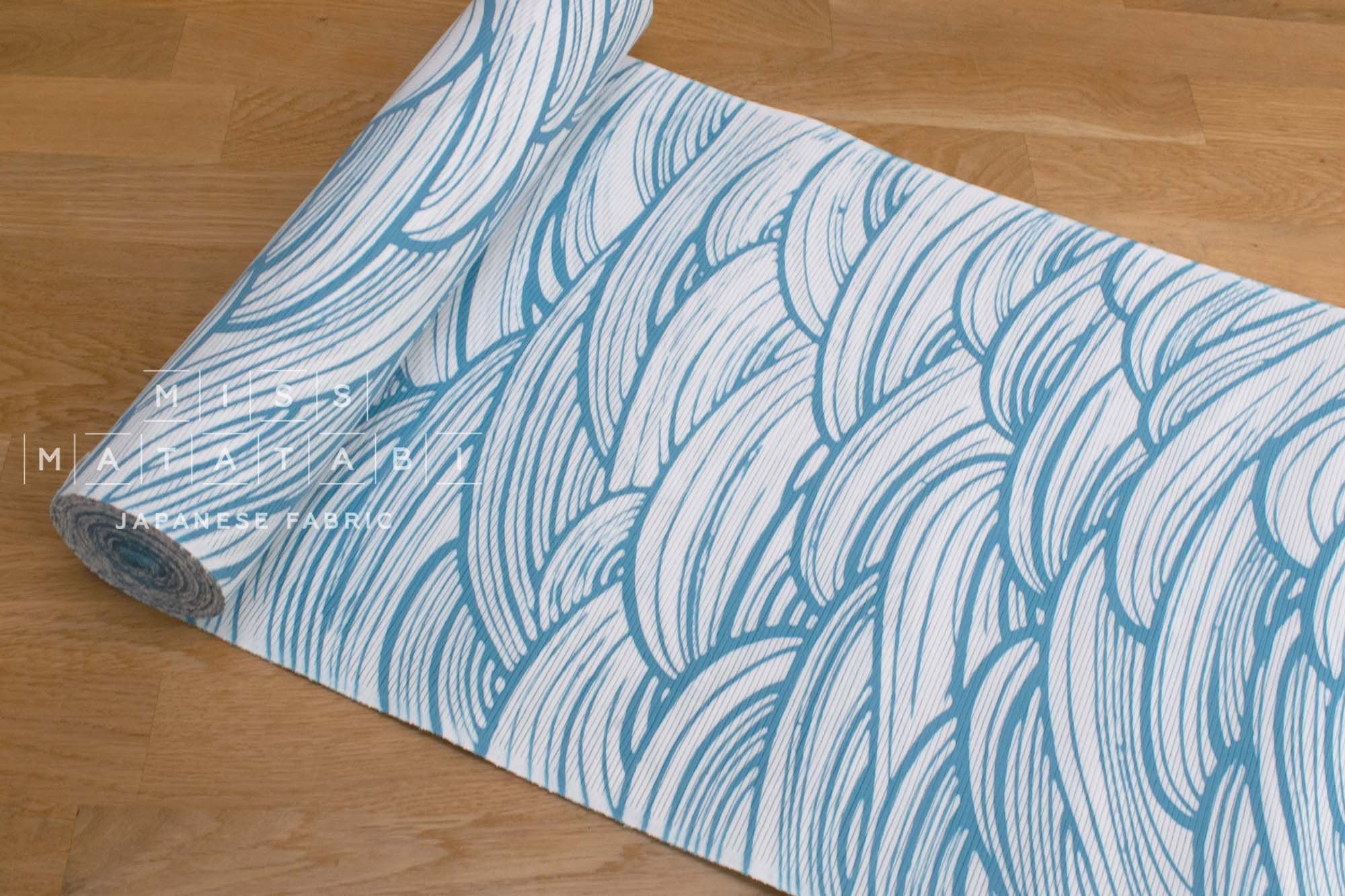 Shokunin Collection Hand-printed Chusen Japanese Yukata Fabric - namiutsu - blue - 50cm