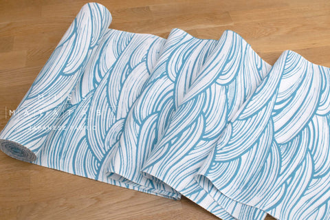 Shokunin Collection Hand-printed Chusen Japanese Yukata Fabric - namiutsu - blue - 50cm