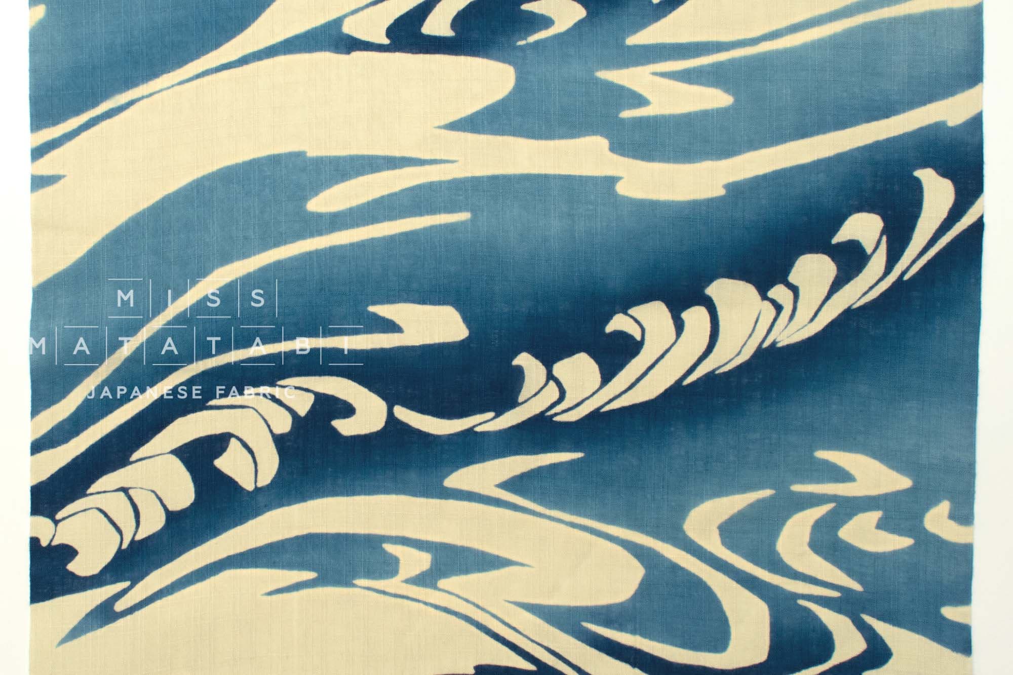 Shokunin Collection Hand-printed Chusen Japanese Yukata Fabric - shiranami - 50cm