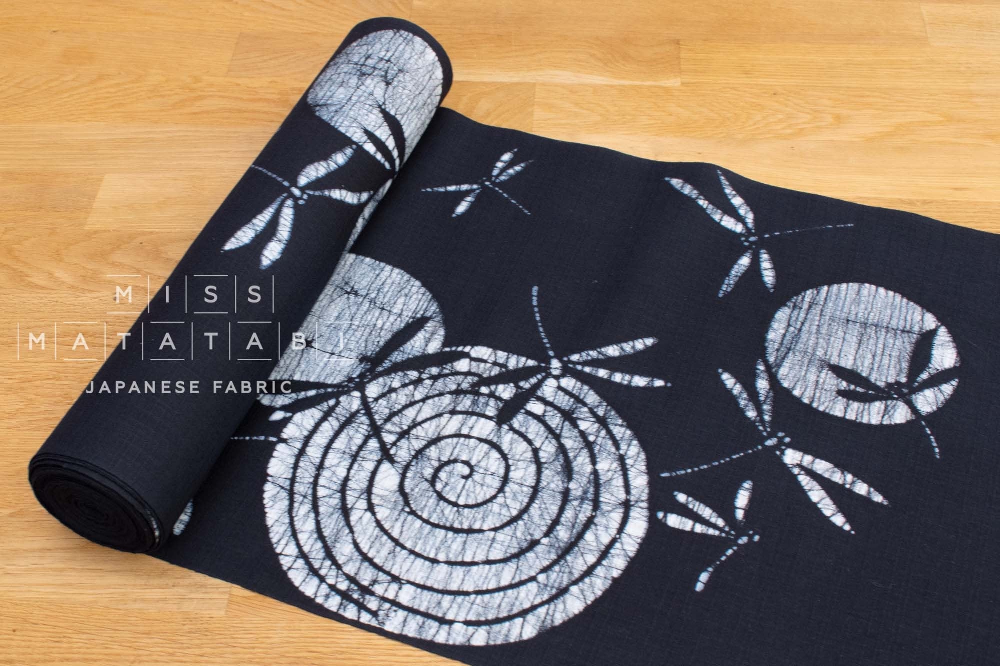 Shokunin Collection Roketsu Hand-printed Japanese Yukata Fabric - Uzumaki Tombo - dark navy - 50cm