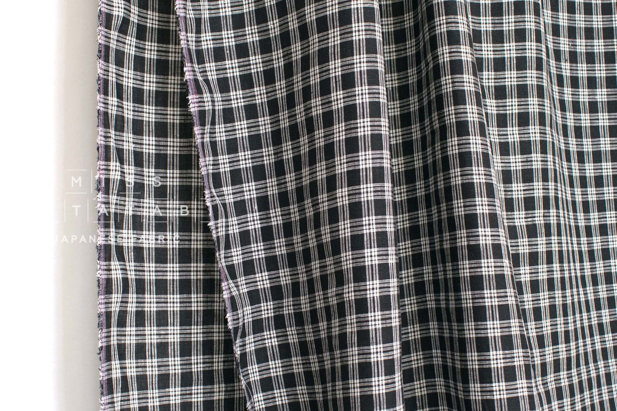 DEADSTOCK Japanese Fabric 100% Linen Check - black - 50cm