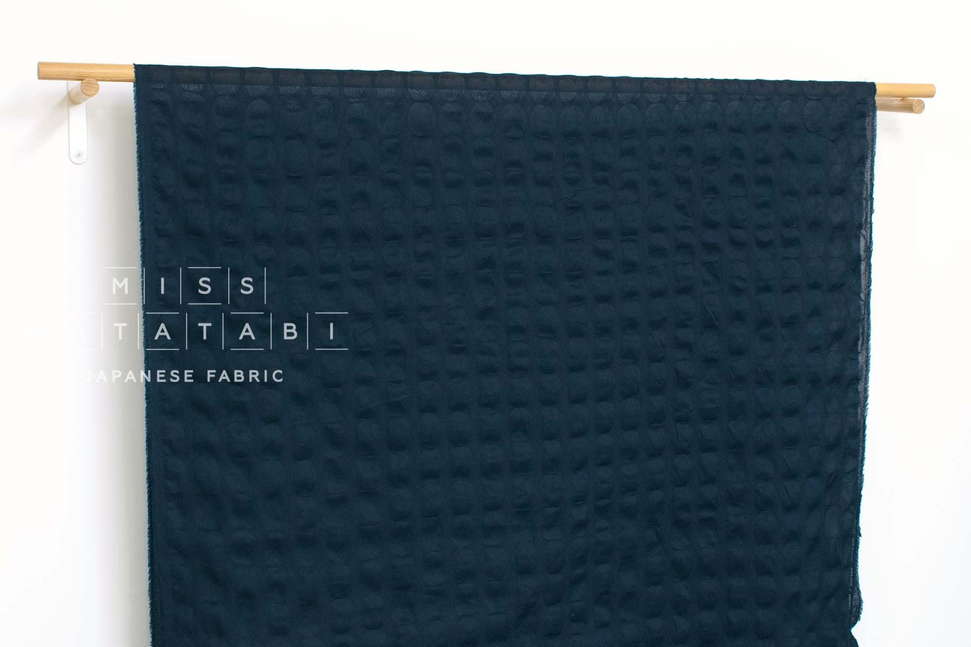 Japanese Fabric Spots Seersucker Lawn - navy blue - 50cm