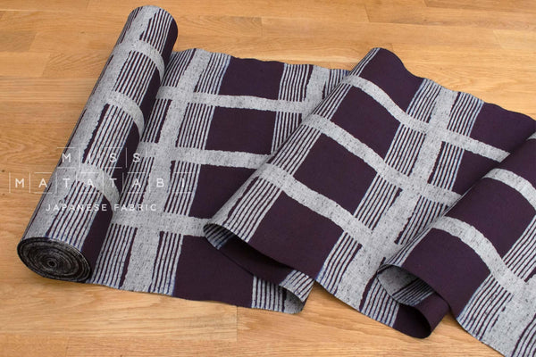 Shokunin Collection Hand-printed Chusen Japanese Yukata Fabric - Yuragi koushi - dark purple navy - 50cm