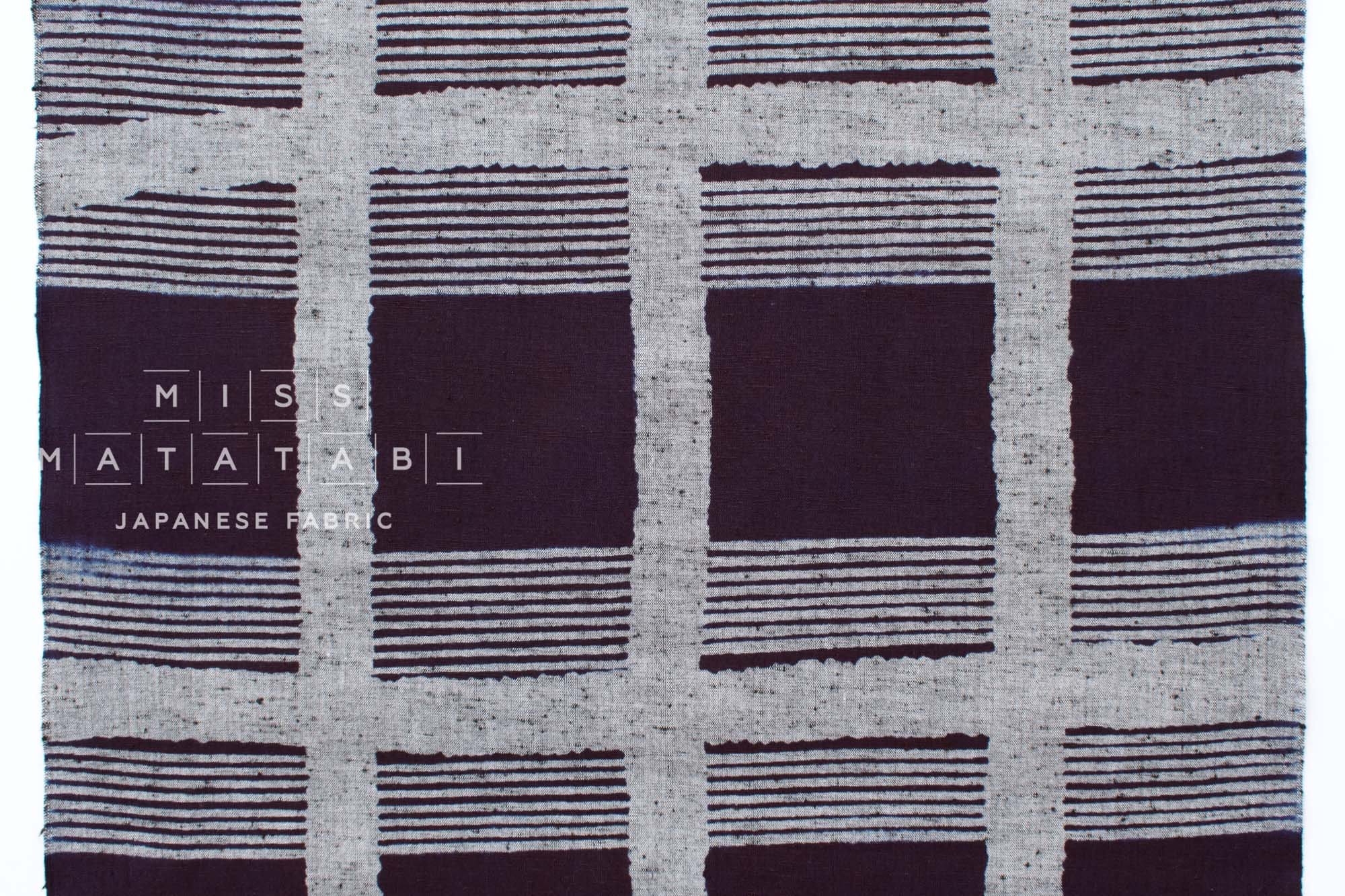 Shokunin Collection Hand-printed Chusen Japanese Yukata Fabric - Yuragi koushi - dark purple navy - 50cm
