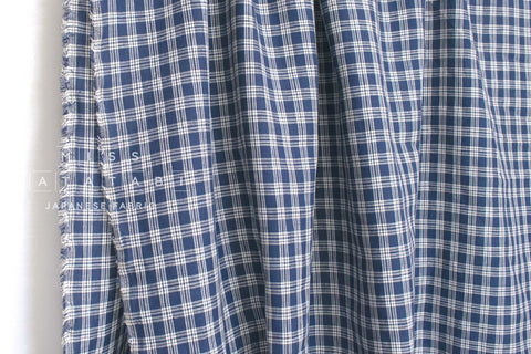 DEADSTOCK Japanese Fabric 100% Linen Check - blue - 50cm