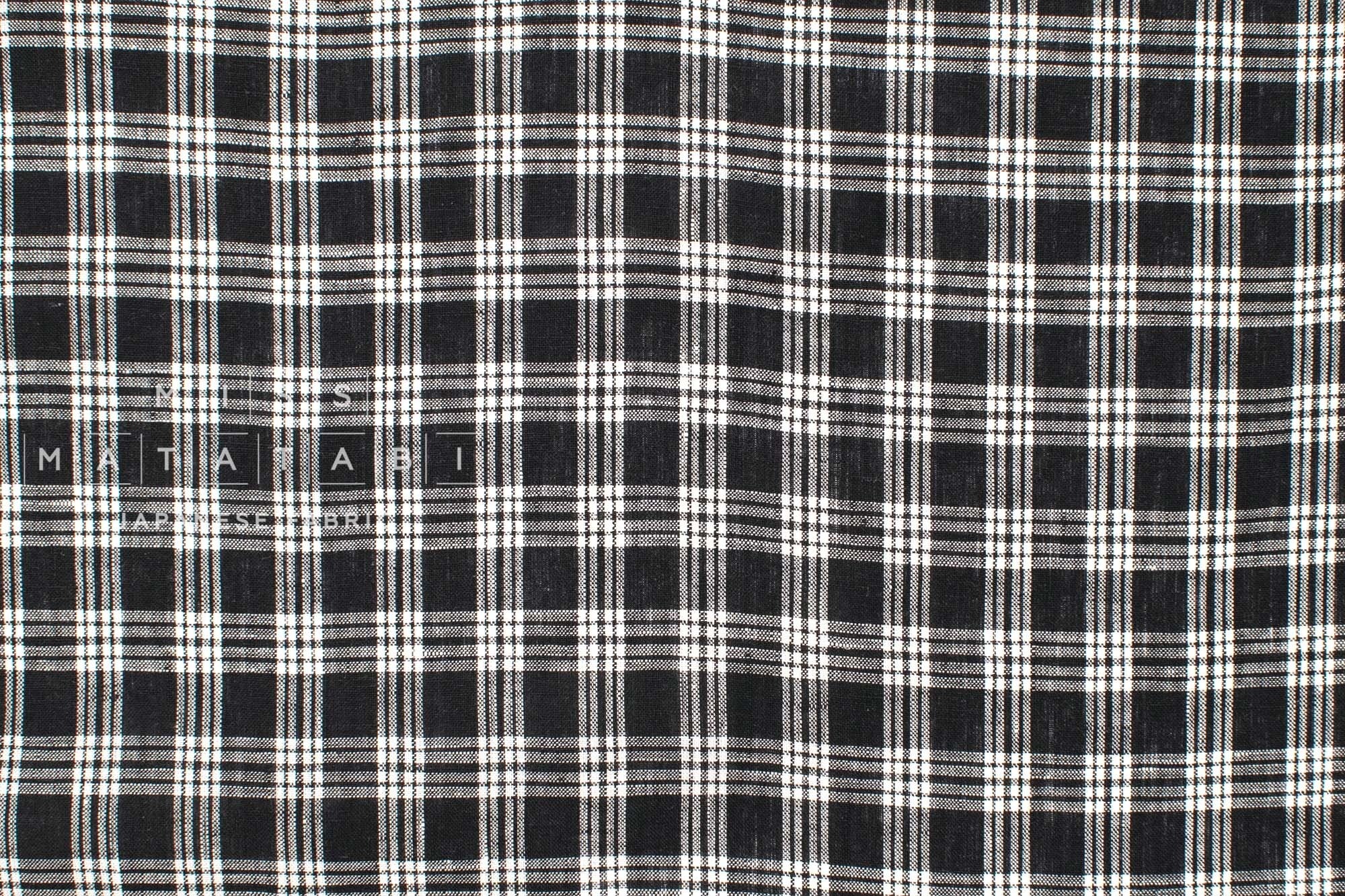 DEADSTOCK Japanese Fabric 100% Linen Check - black - 50cm