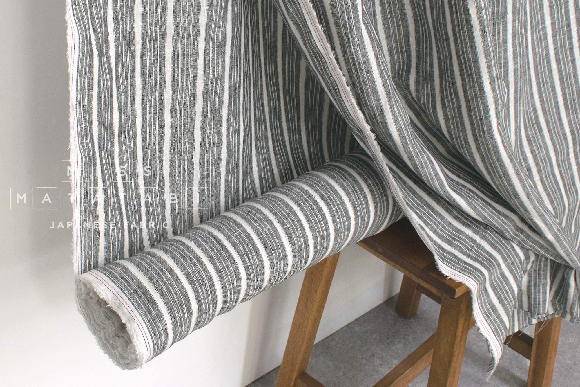 DEADSTOCK Japanese Fabric 100% Linen Stripes - 9003 - 50cm
