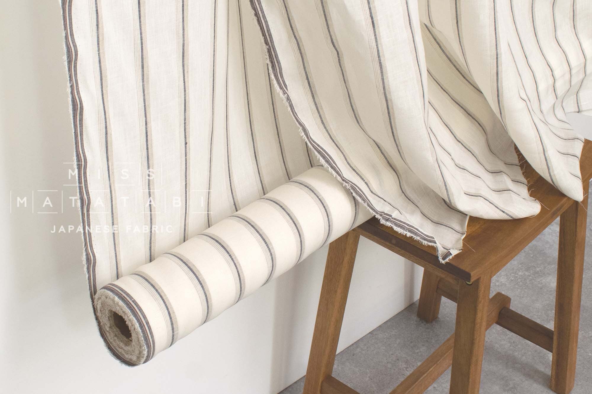 DEADSTOCK Japanese Fabric 100% Linen Stripes - 1 - 50cm