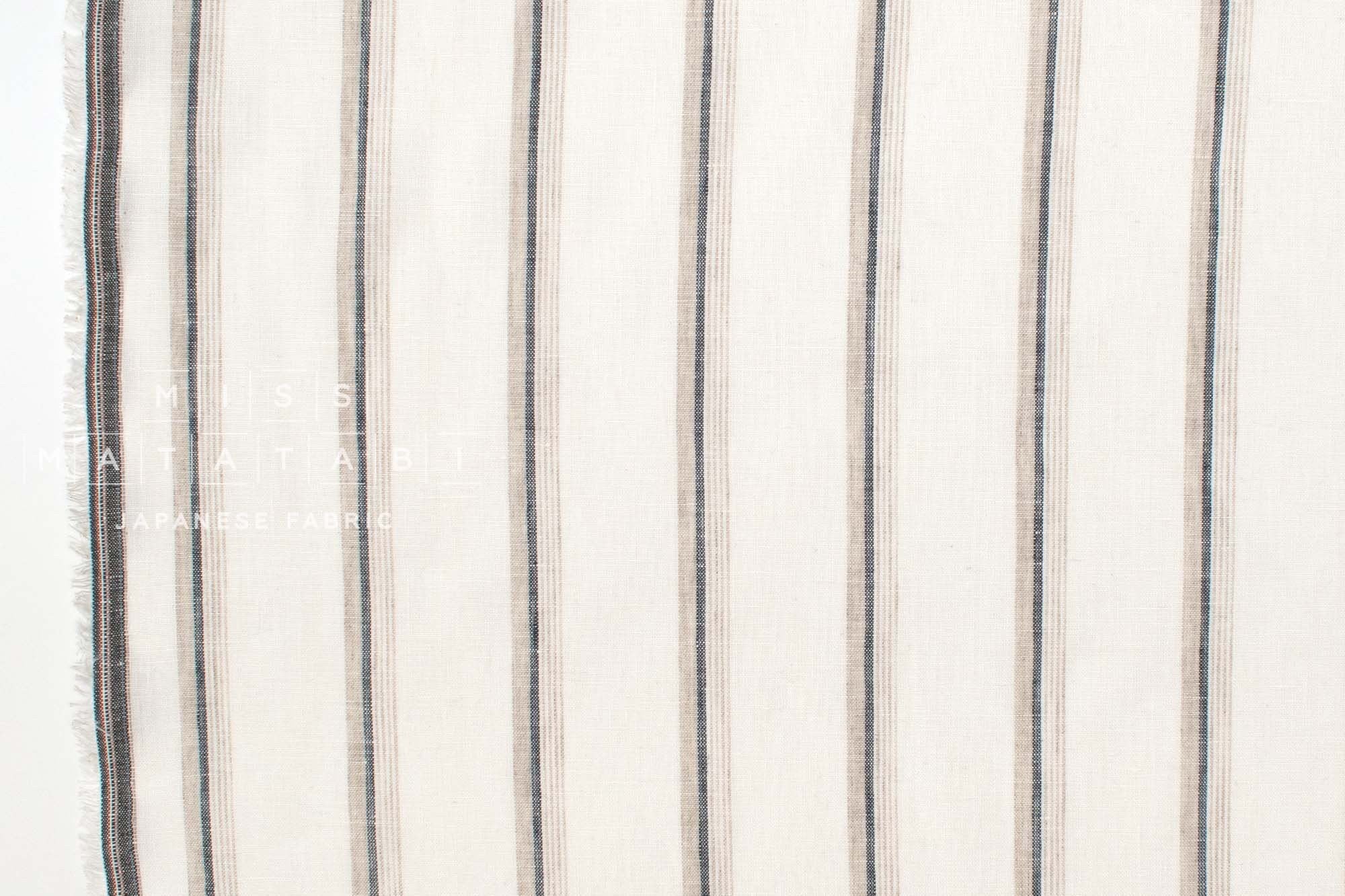 DEADSTOCK Japanese Fabric 100% Linen Stripes - 1 - 50cm