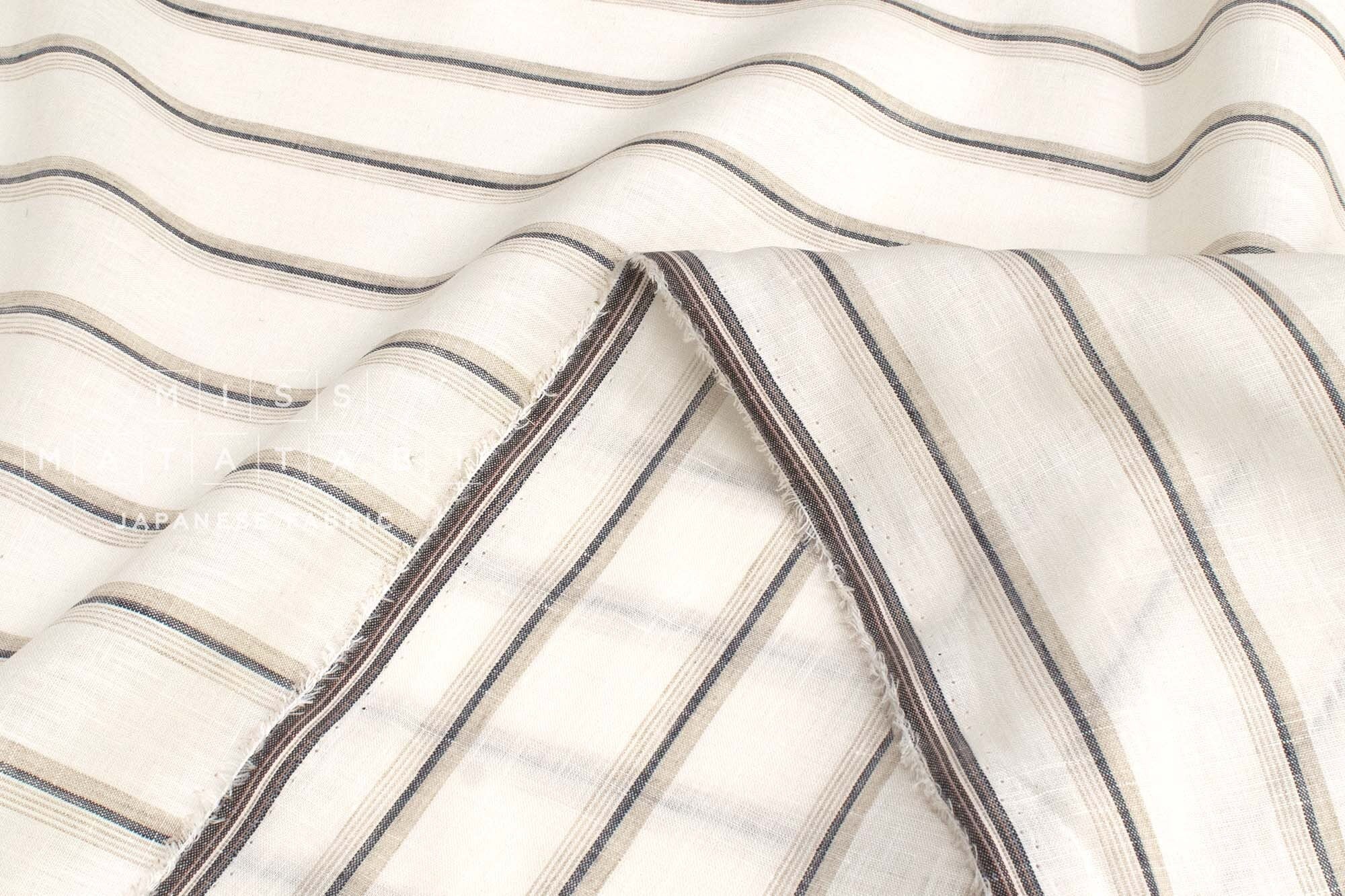 DEADSTOCK Japanese Fabric 100% Linen Stripes - 1 - 50cm