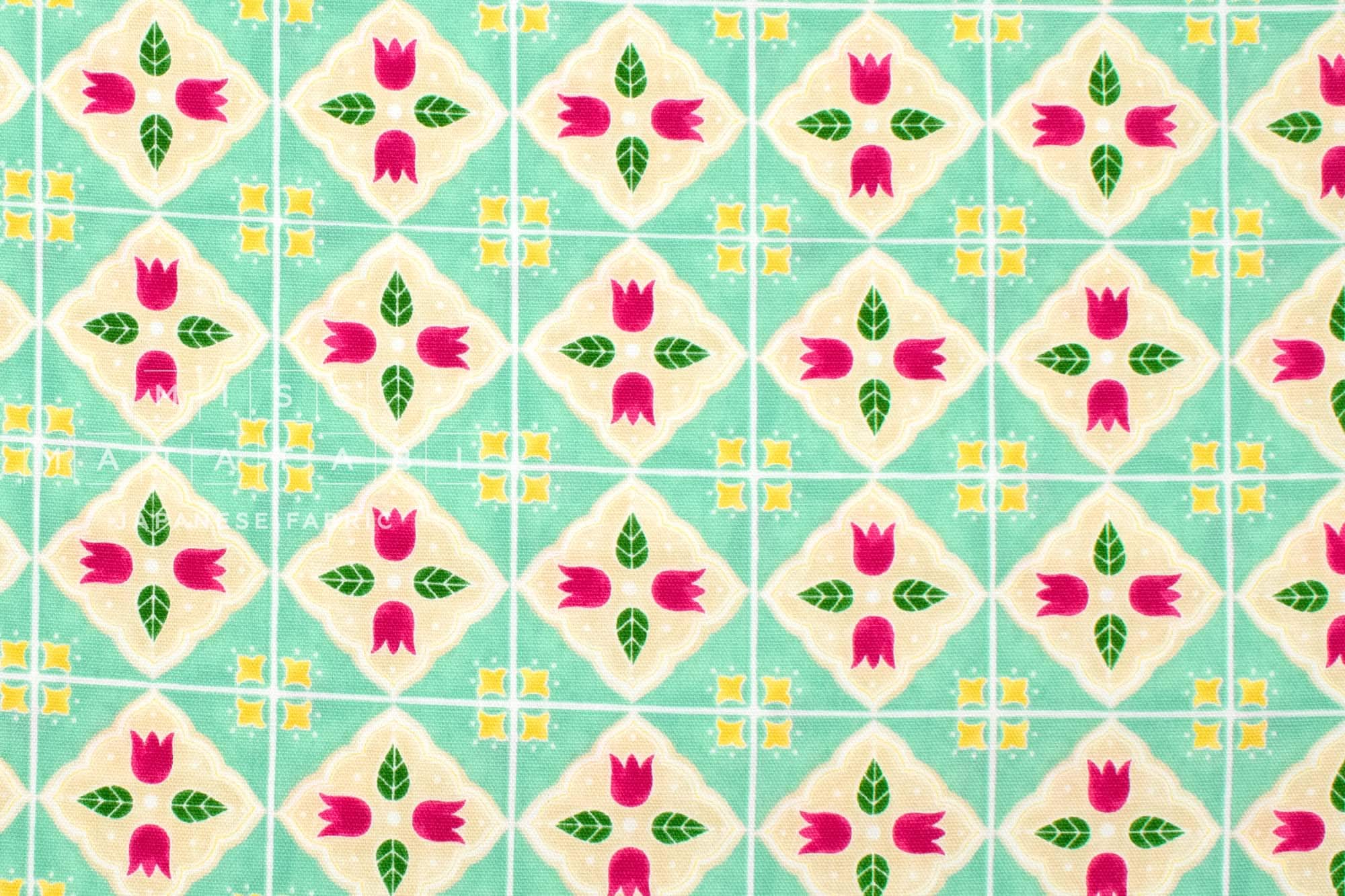 Japanese Fabric Cheery Tiles - green - 50cm