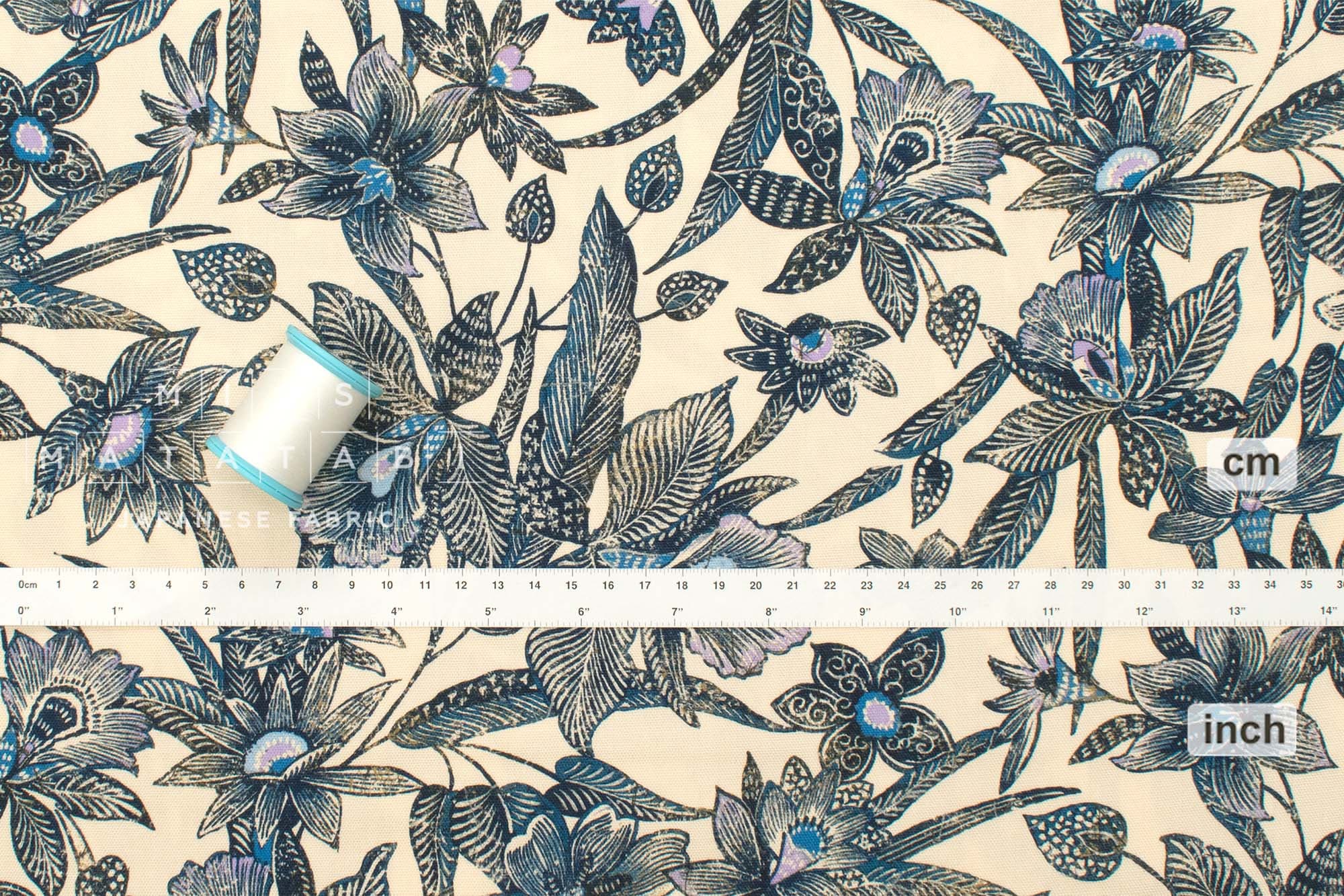 Japanese Fabric Indigo Garden - blue, cream - 50cm