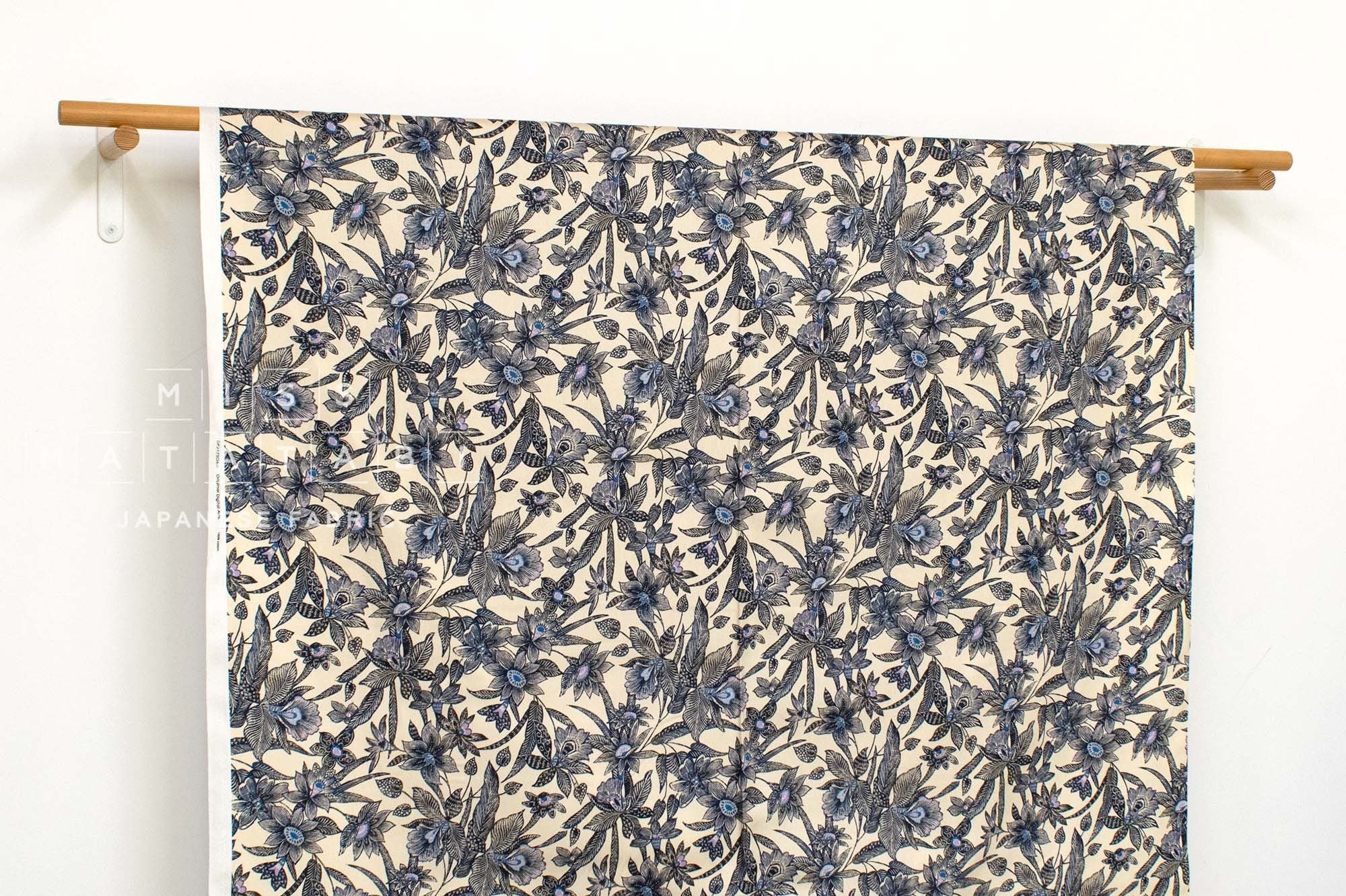 Japanese Fabric Indigo Garden - blue, cream - 50cm