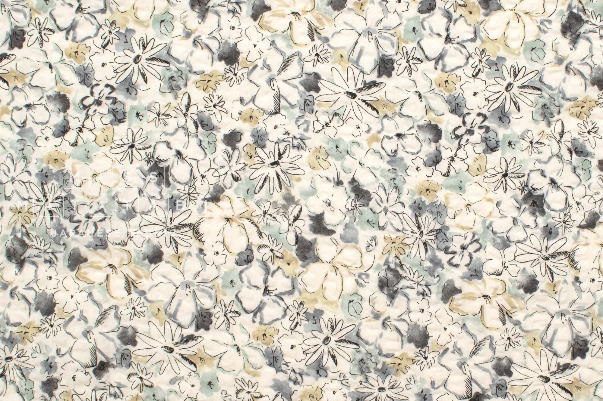 Japanese Fabric Cotton Ripple Serena Floral - E - 50cm