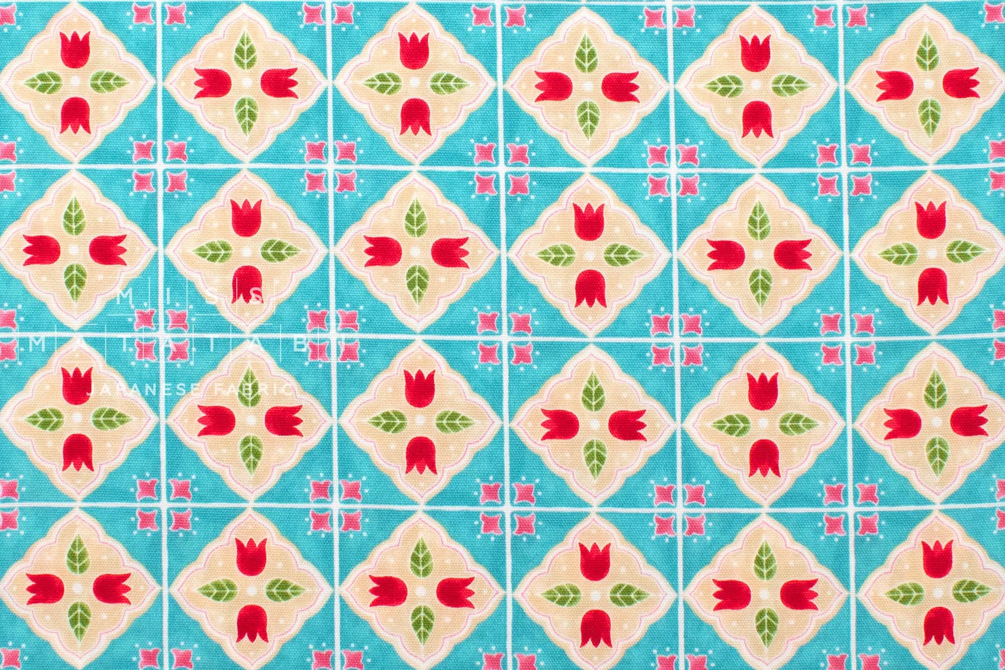Japanese Fabric Cheery Tiles - blue - 50cm