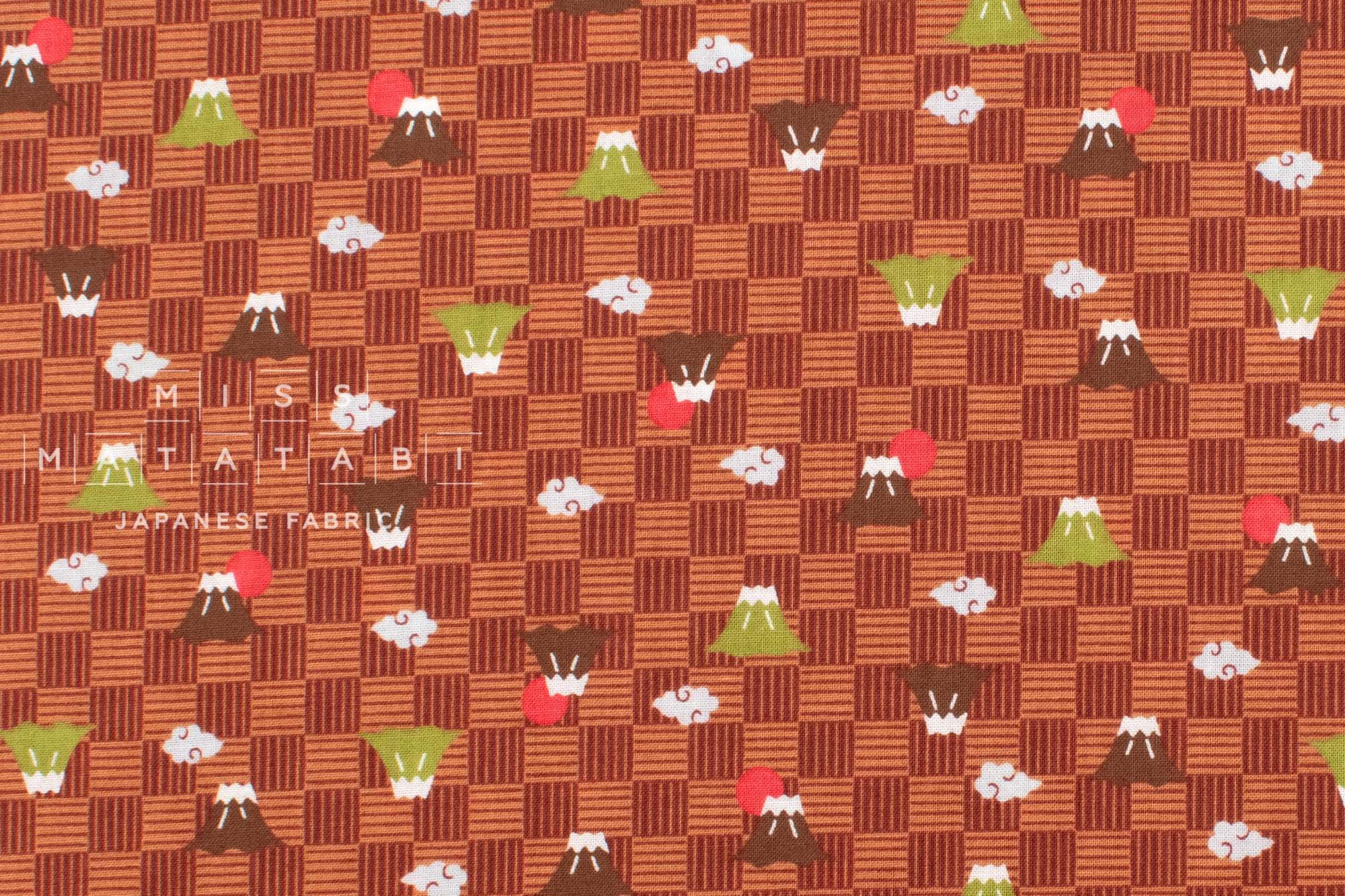 Japanese Fabric Mt Fuji in the Clouds - A - 50cm