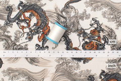 Japanese Fabric Dragon and Waves - A - 50cm