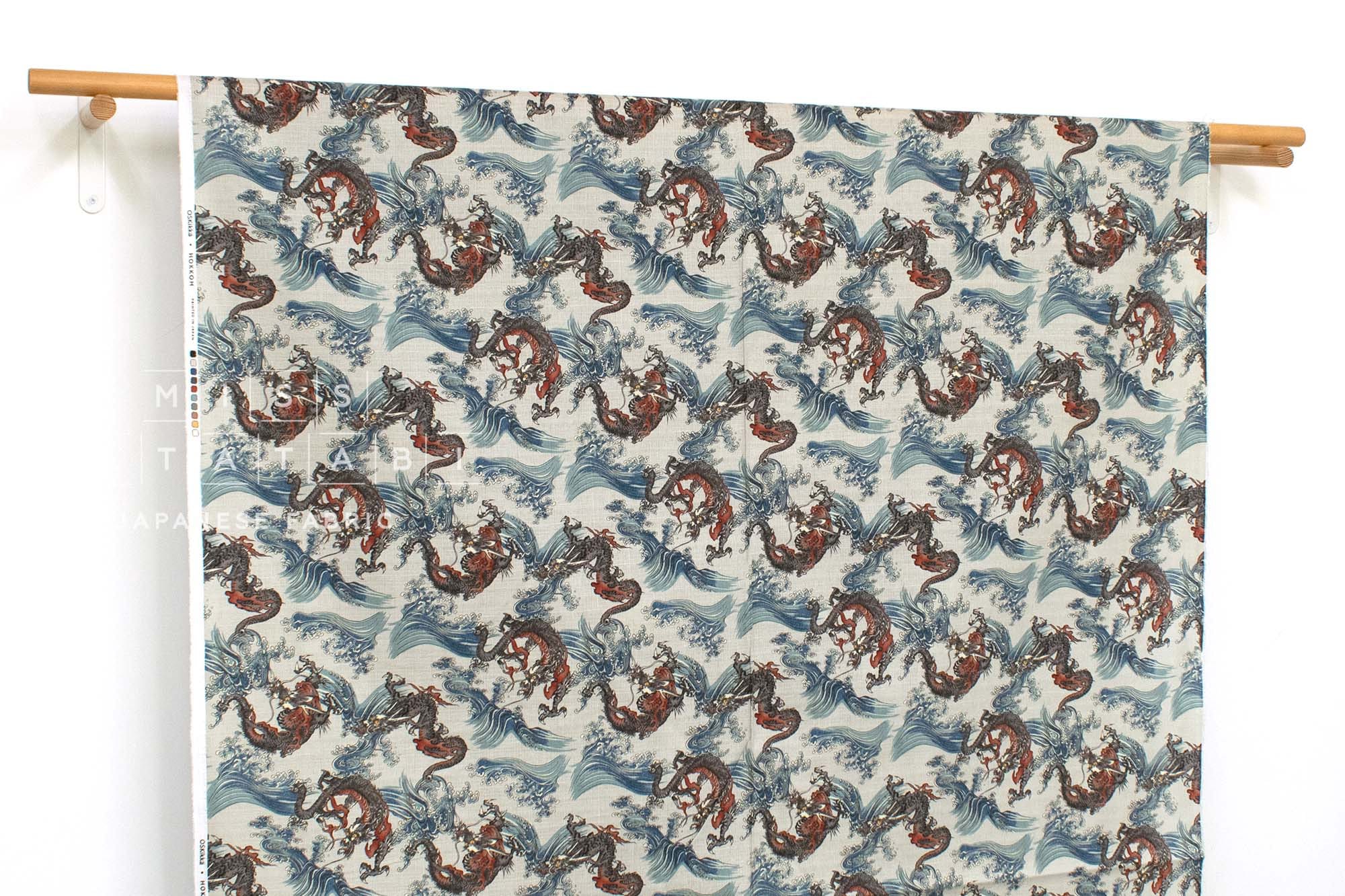 Japanese Fabric Dragon and Waves - B - 50cm