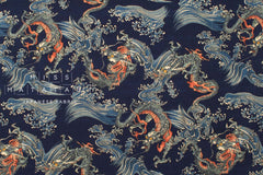 Japanese Fabric Dragon and Waves - D - 50cm