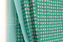 Japanese Fabric Floral Embroidered Cotton Lawn - blue, green - 50cm