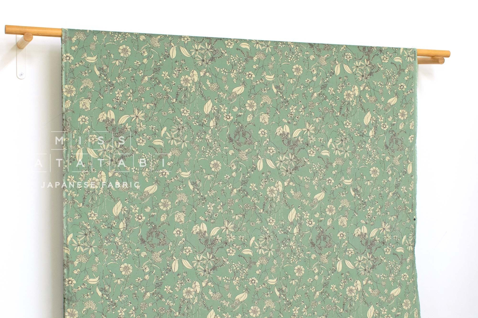 Japanese Fabric Corduroy Illustrated Garden - C - 50cm