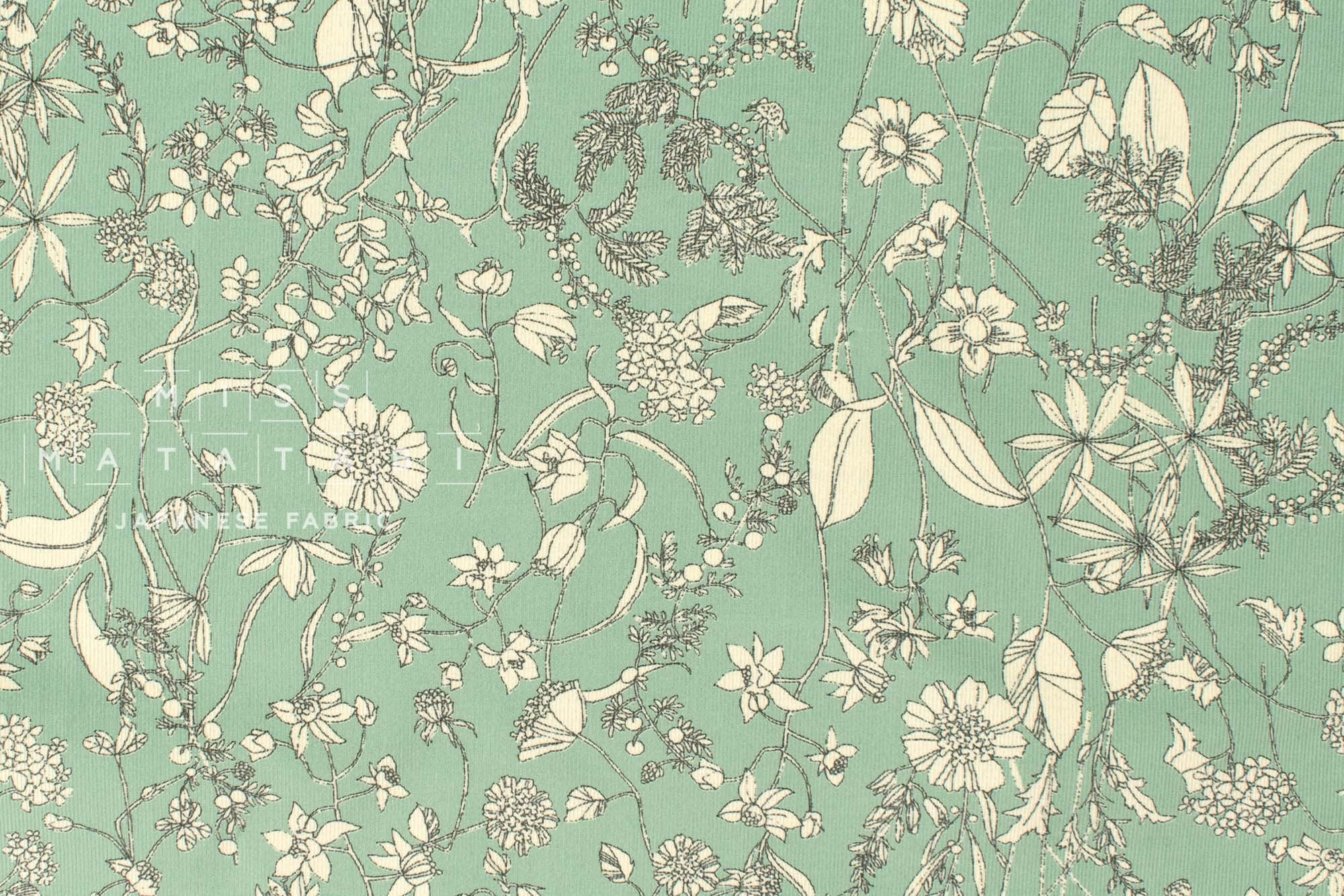 Japanese Fabric Corduroy Illustrated Garden - C - 50cm