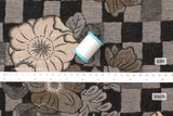 Japanese Fabric Yarn Dyed Jacquard Woven Floral Check - black, latte - 50cm