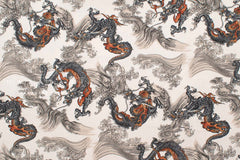 Japanese Fabric Dragon and Waves - A - 50cm
