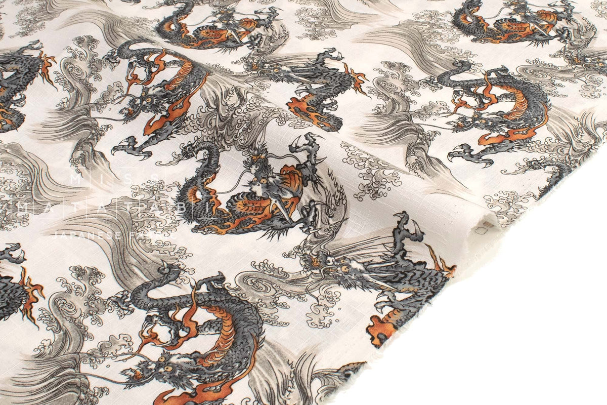 Japanese Fabric Dragon and Waves - A - 50cm