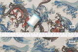 Japanese Fabric Dragon and Waves - B - 50cm