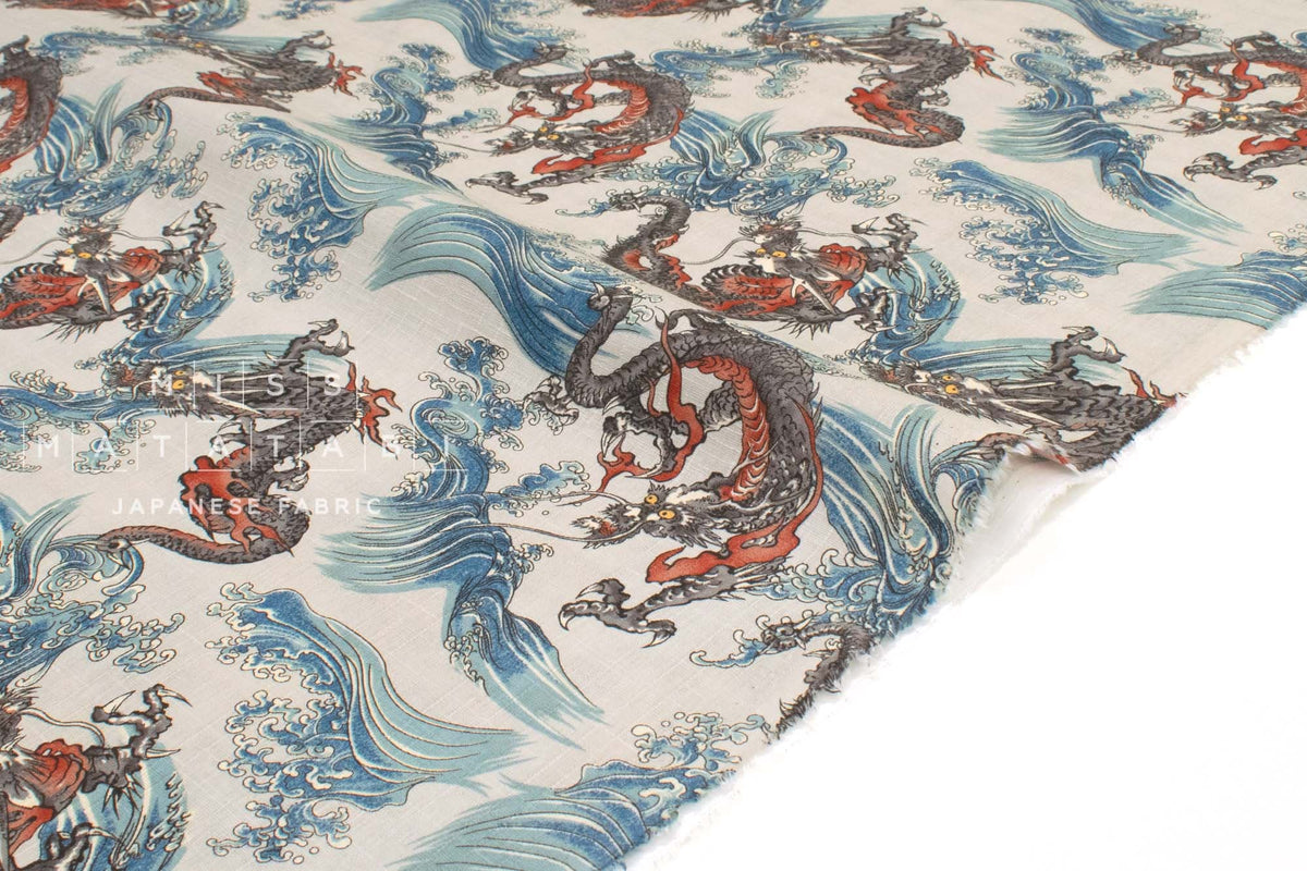 Japanese Fabric Dragon and Waves - B - 50cm