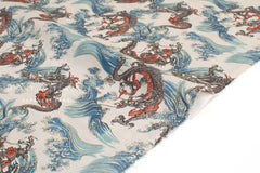 Japanese Fabric Dragon and Waves - B - 50cm