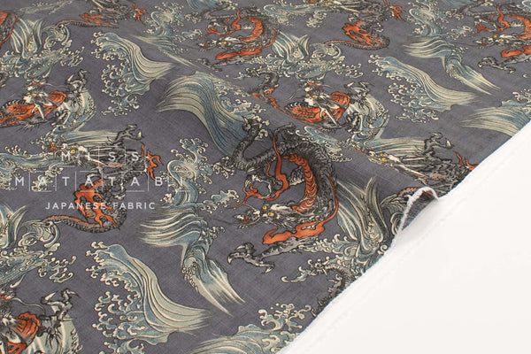 Japanese Fabric Dragon and Waves - C - 50cm