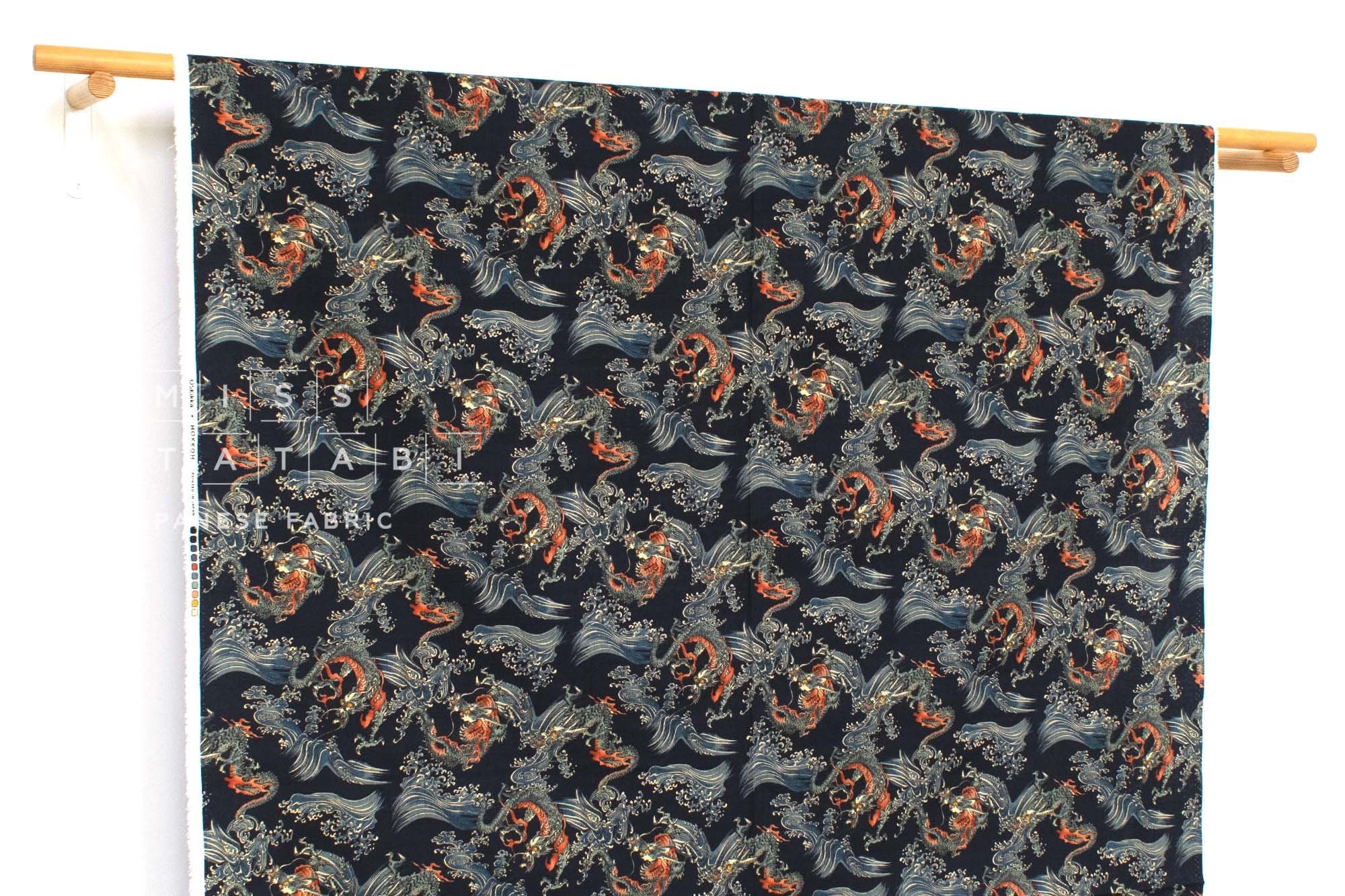 Japanese Fabric Dragon and Waves - D - 50cm