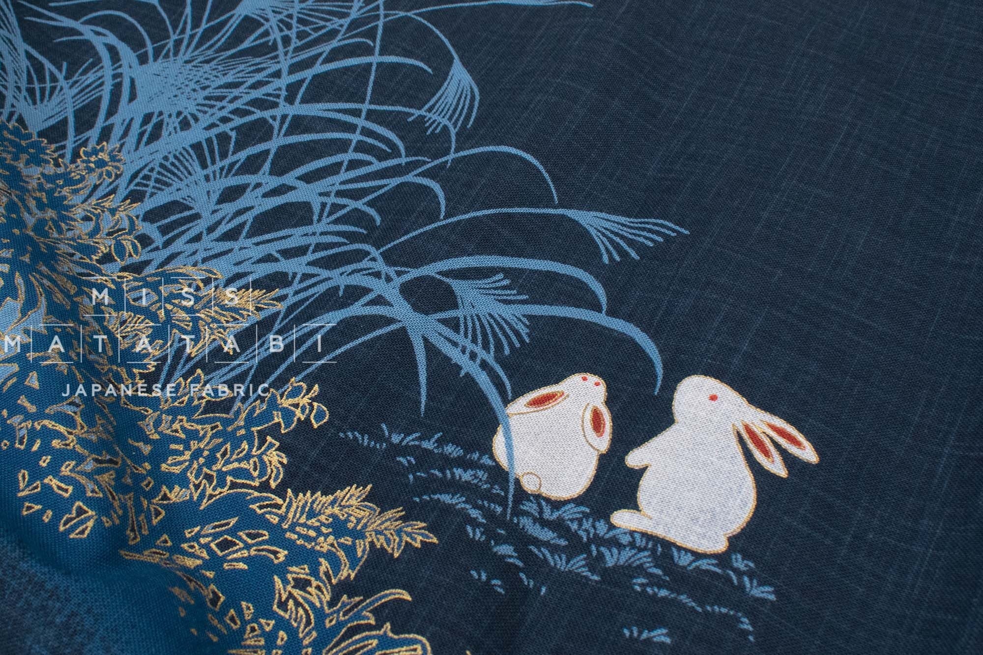 Shokunin Collection Hand-printed Japanese Fabric Panel Otsukimi, Night of the Harvest Moon - 50cm
