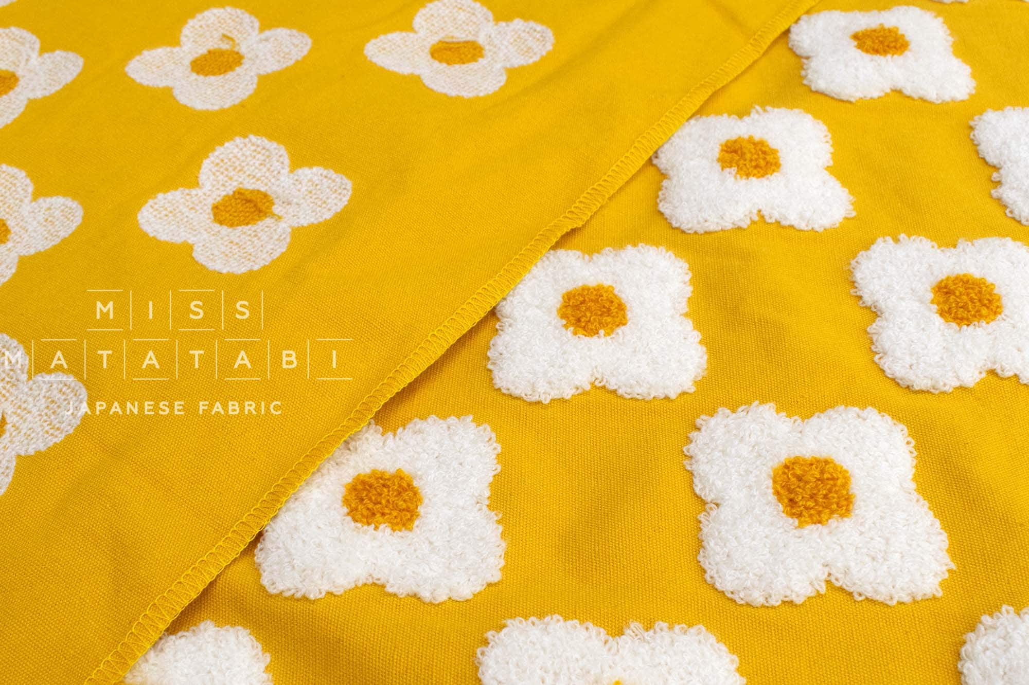 Japanese Fabric Punch Needling Style Floral Embroidery - yellow - 50cm