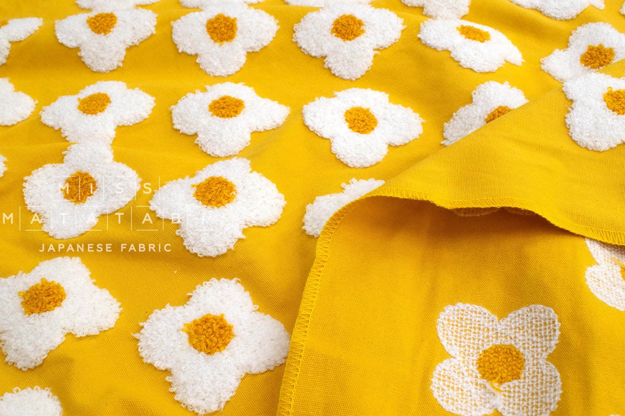 Japanese Fabric Punch Needling Style Floral Embroidery - yellow - 50cm